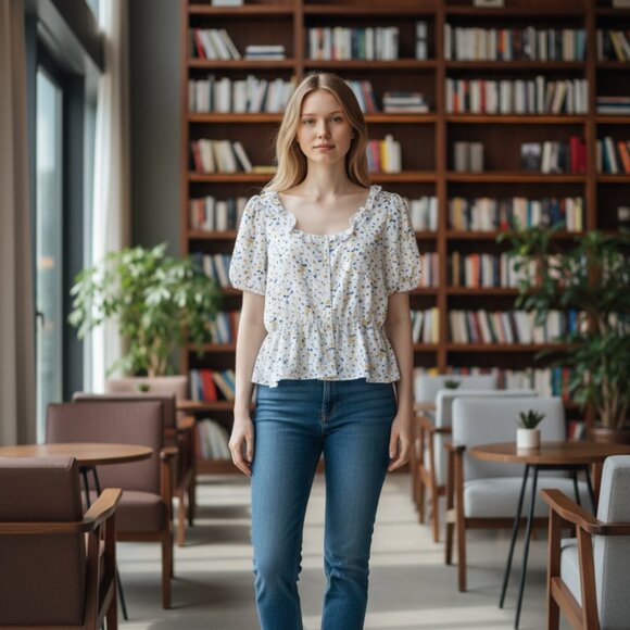 Ann Taylor Short Sleeve Peplum Blouse - Picture 1 of 4